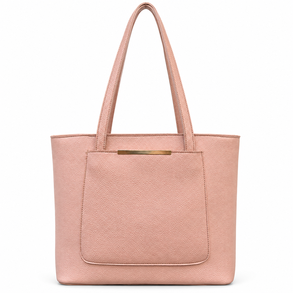 Structured Textured Shoulder Tote with Front Pocket