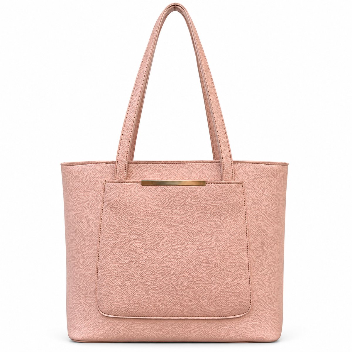 Structured Textured Shoulder Tote with Front Pocket