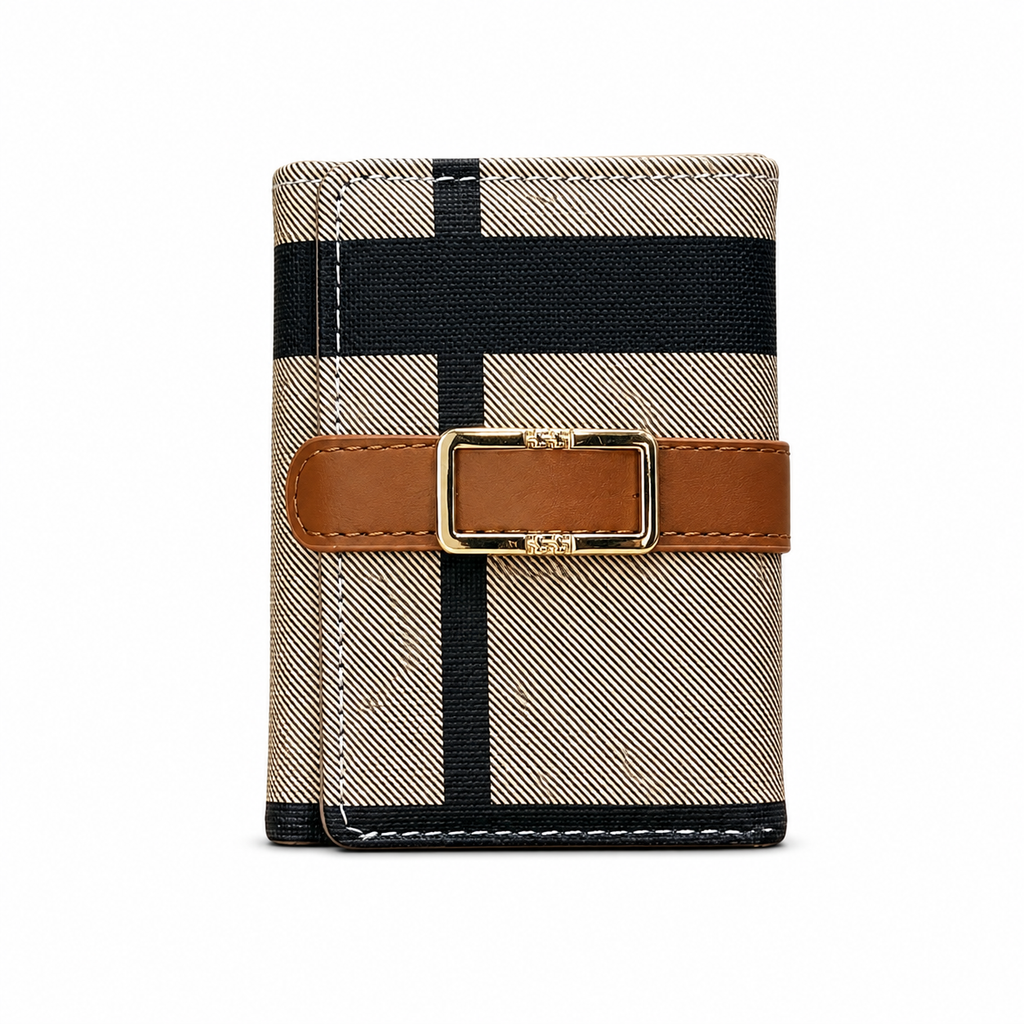 Compact Check-Pattern Buckle Wallet
