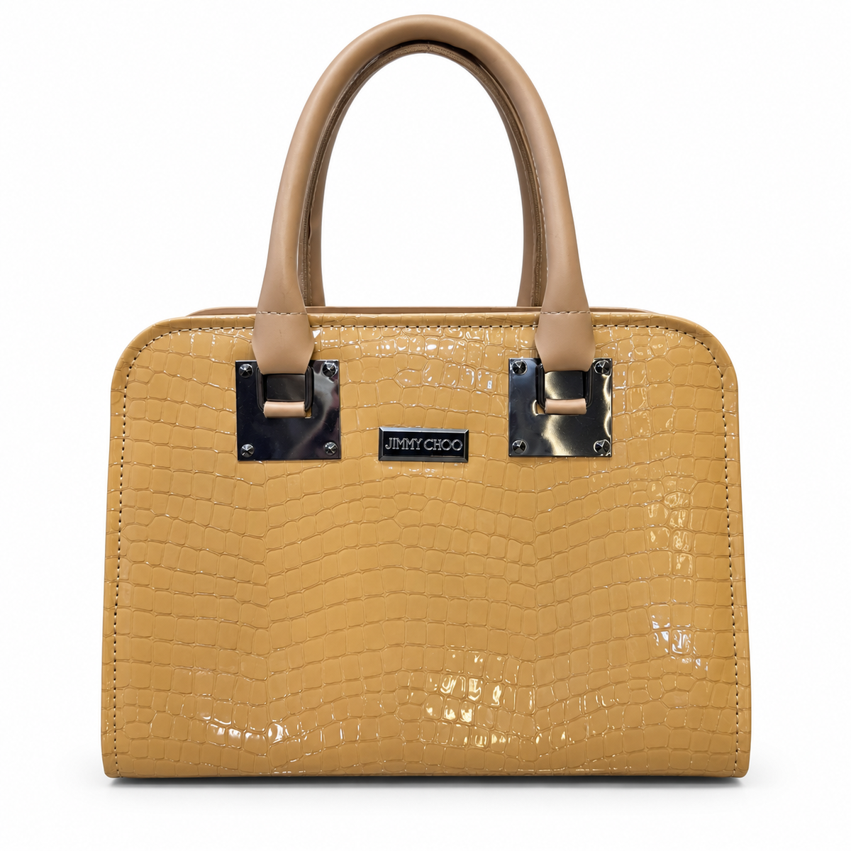 Crocodile-Embossed Structured Handbag