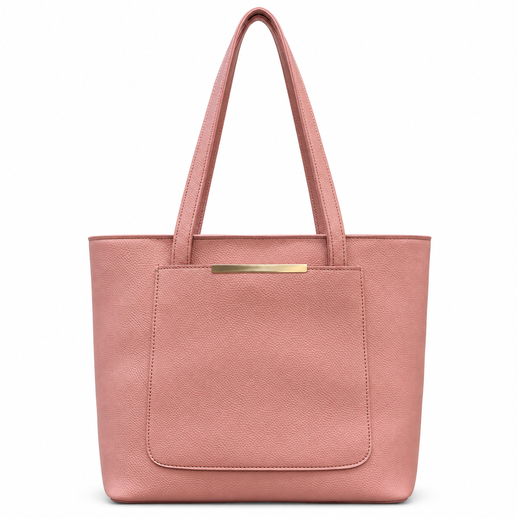 Structured Textured Shoulder Tote with Front Pocket