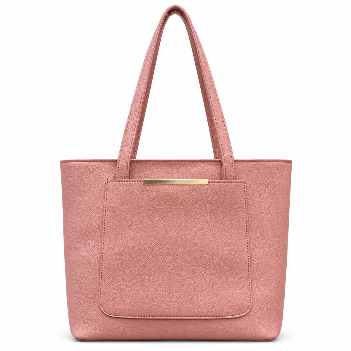 Structured Textured Shoulder Tote with Front Pocket