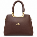 Structured frame handbag with one zip closure and three interior compartments