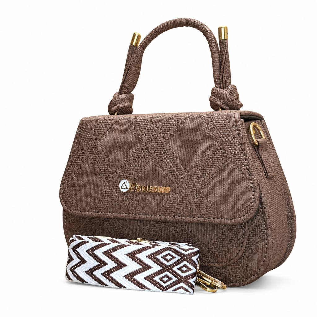 Textured Top-Handle Handbag with Scarf Accent