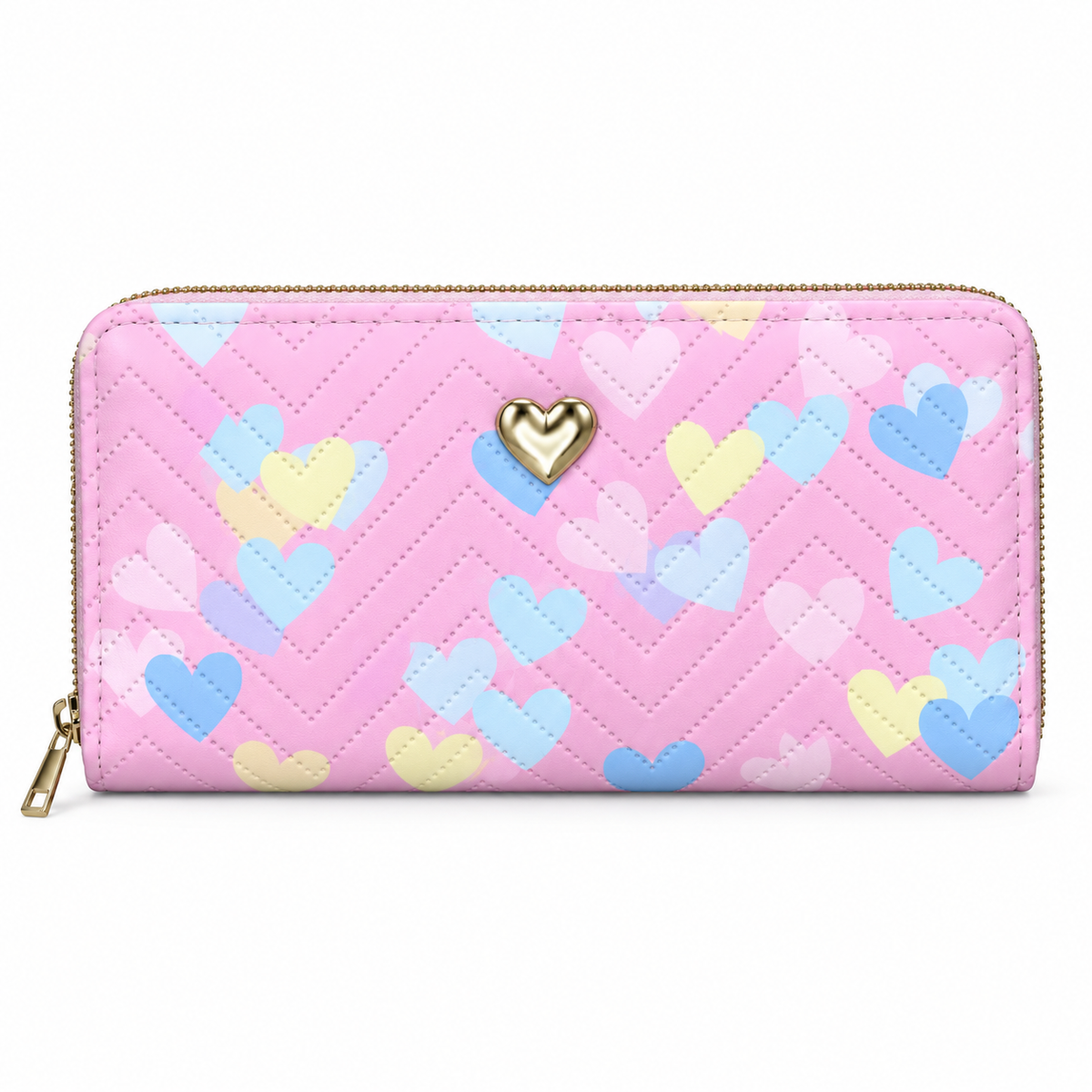 Quilted Heart-Pattern Zipper Pouch