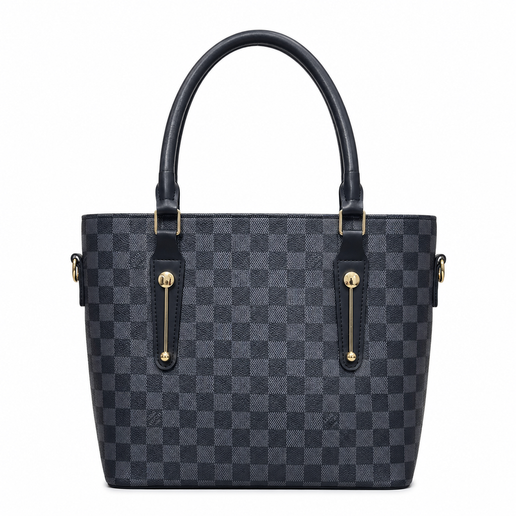 Classic Check-Pattern Structured Tote Bag