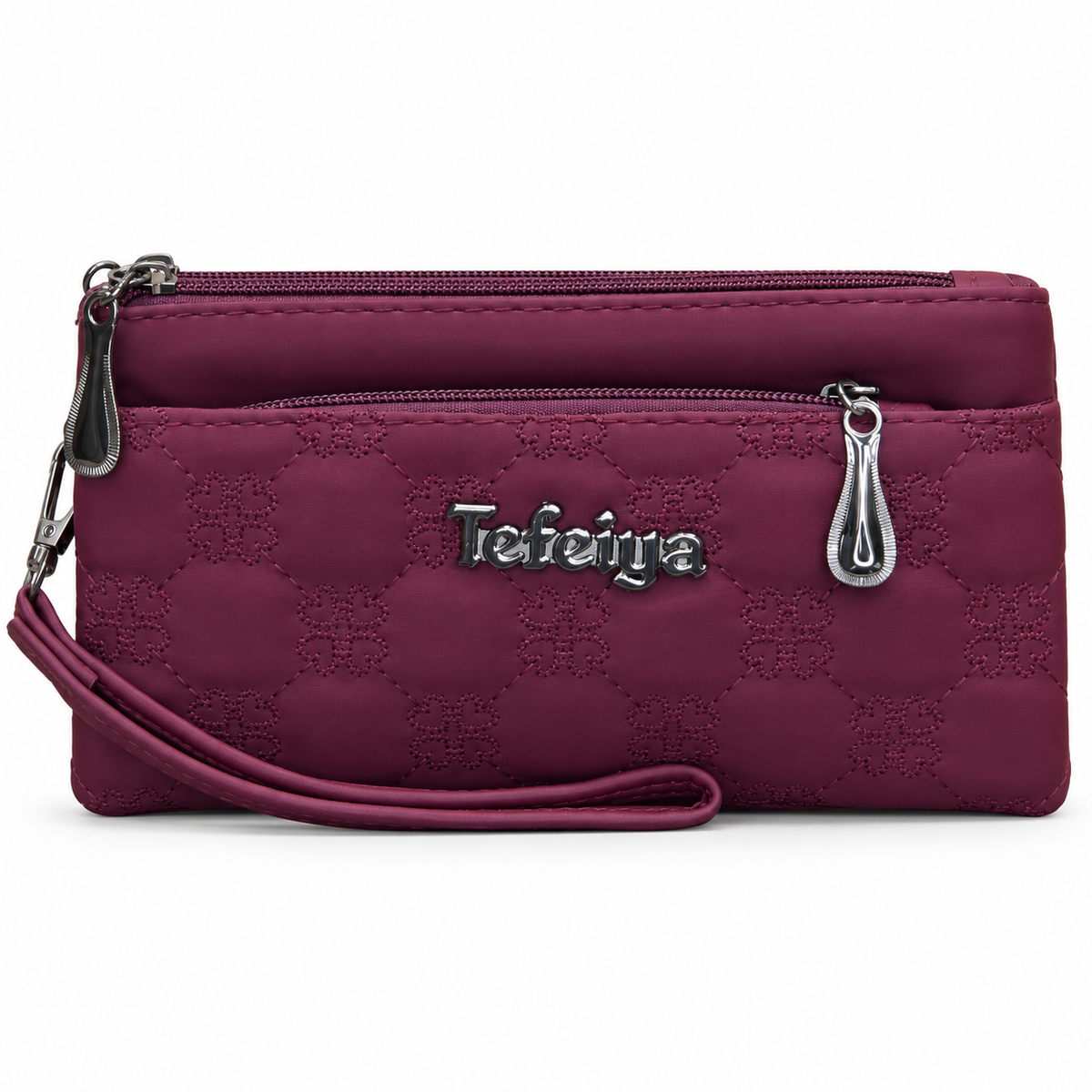 Quilted Double-Zipper Wristlet Pouch