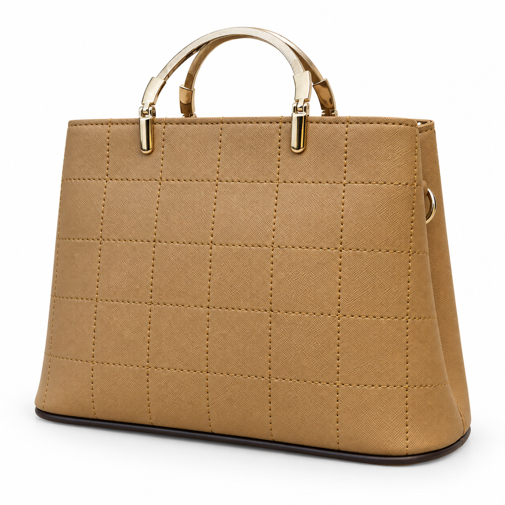 Structured Grid-Textured Top-Handle Handbag