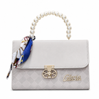 Pearl-Handle Scarf-Accent Handbag