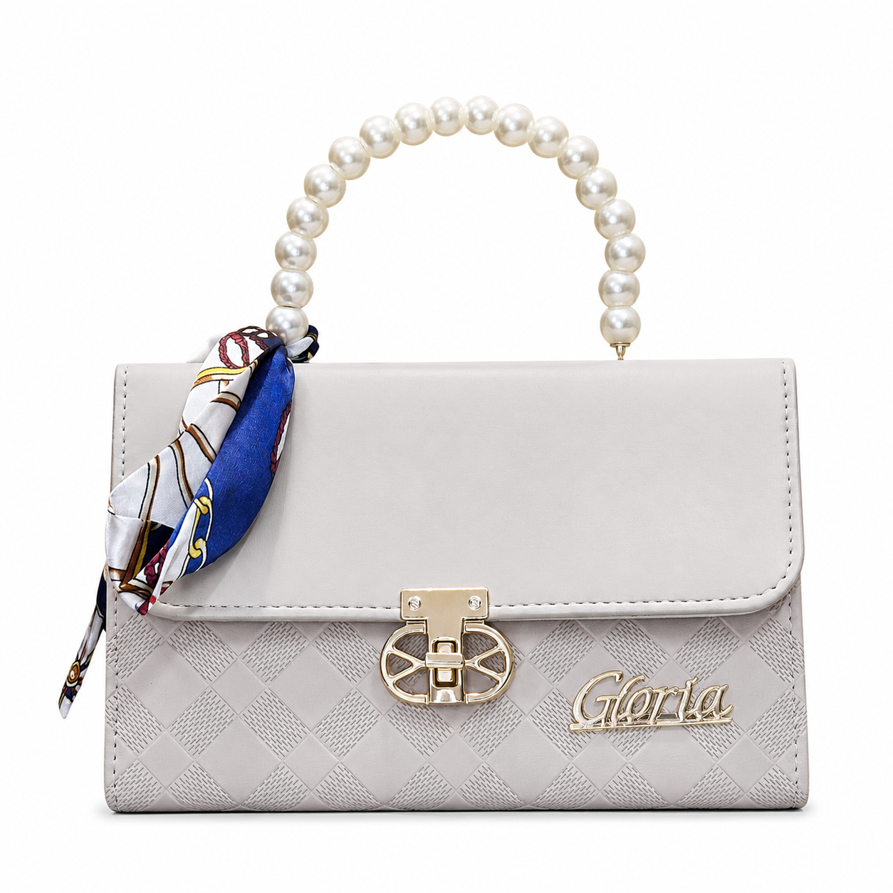 Pearl-Handle Scarf-Accent Handbag