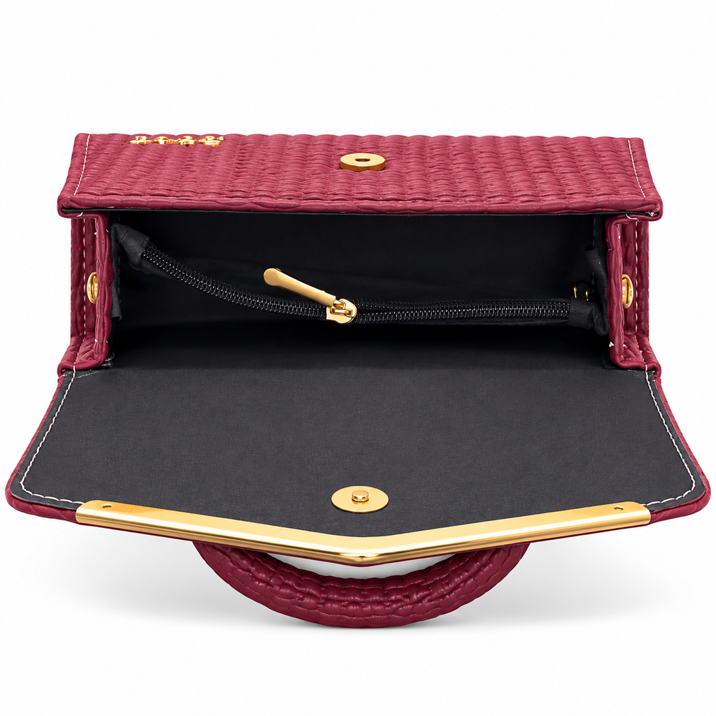 Textured V-Accent Top-Handle Handbag
