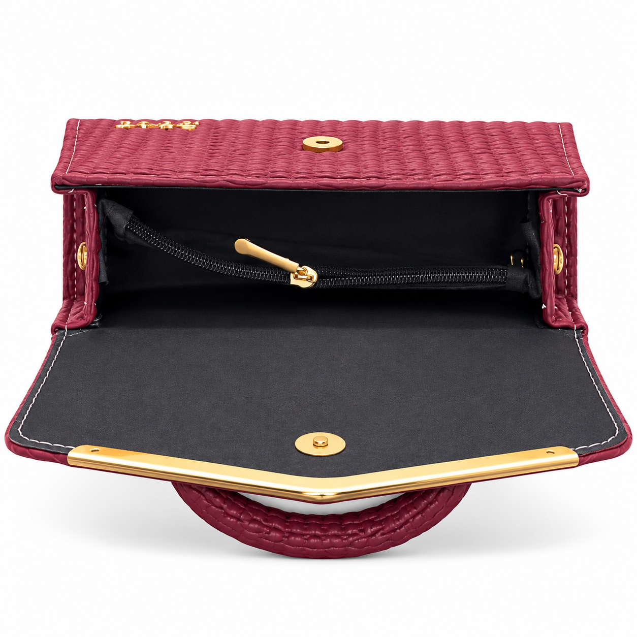 Textured V-Accent Top-Handle Handbag