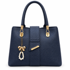 Structured Textured Handbag with Bow & Pearl Charm