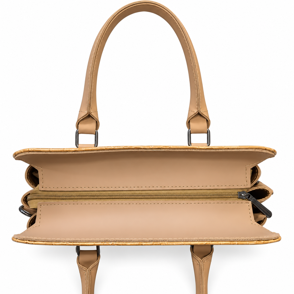 Crocodile-Embossed Structured Handbag