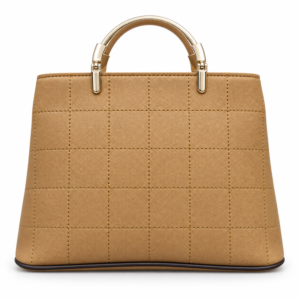 Structured Grid-Textured Top-Handle Handbag