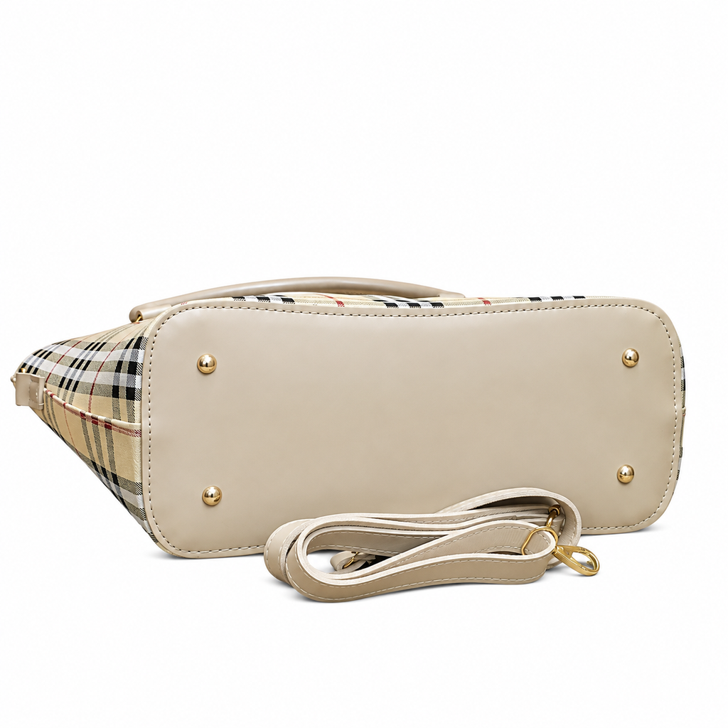 Classic Check-Pattern Structured Tote Bag