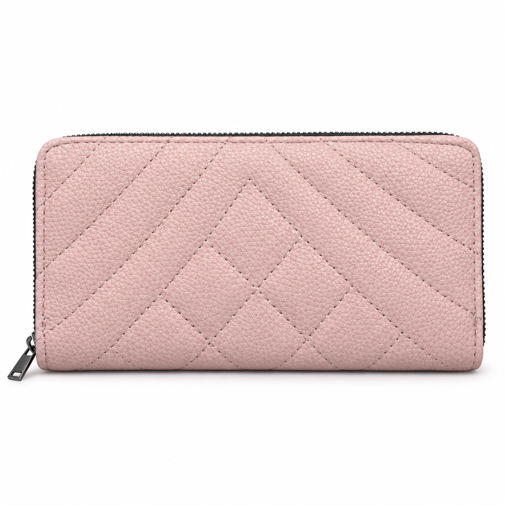 Diamond-Quilted Zipper Wallet