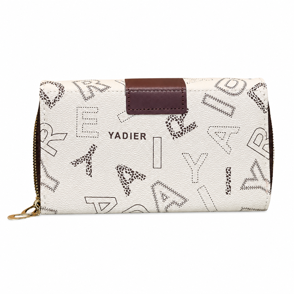 All-Over Letter-Pattern Flap Clutch