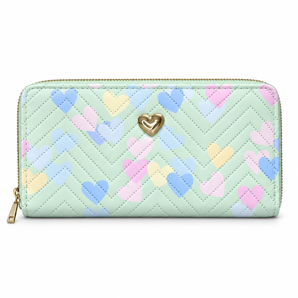 Quilted Heart-Pattern Zipper Pouch