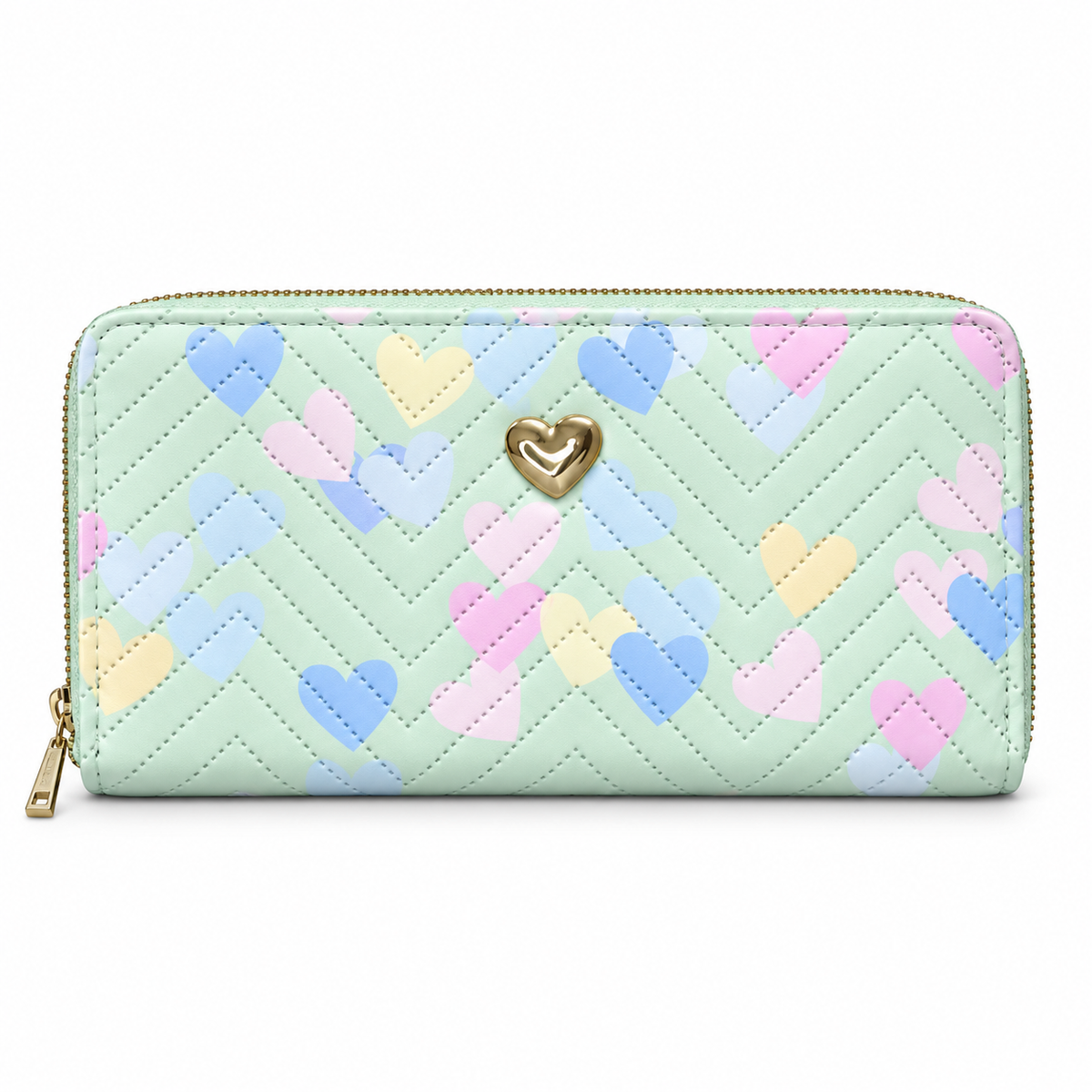 Quilted Heart-Pattern Zipper Pouch