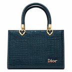 Croc-Textured Structured Handbag with Heart Handles