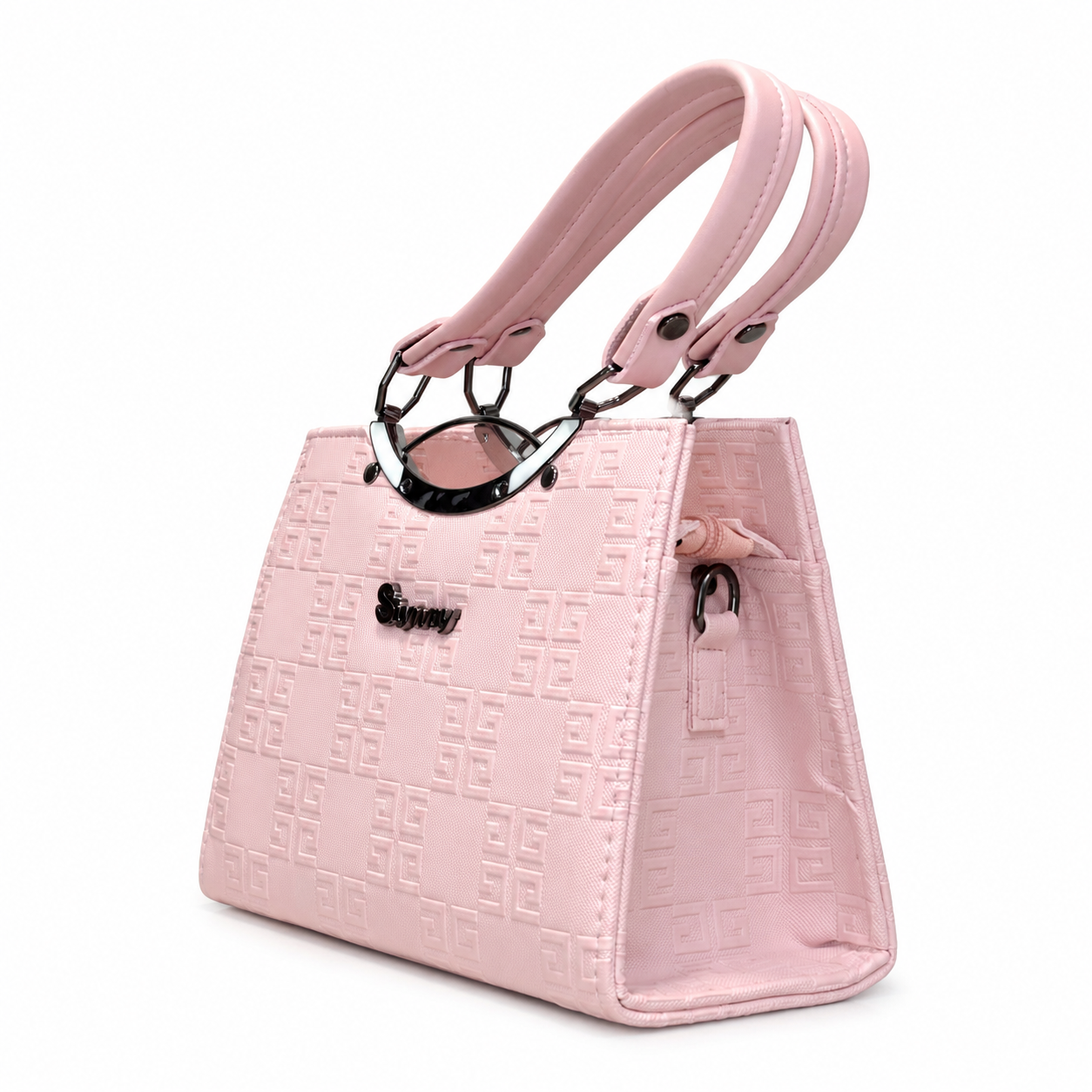 Geometric Embossed Double-Handle Handbag