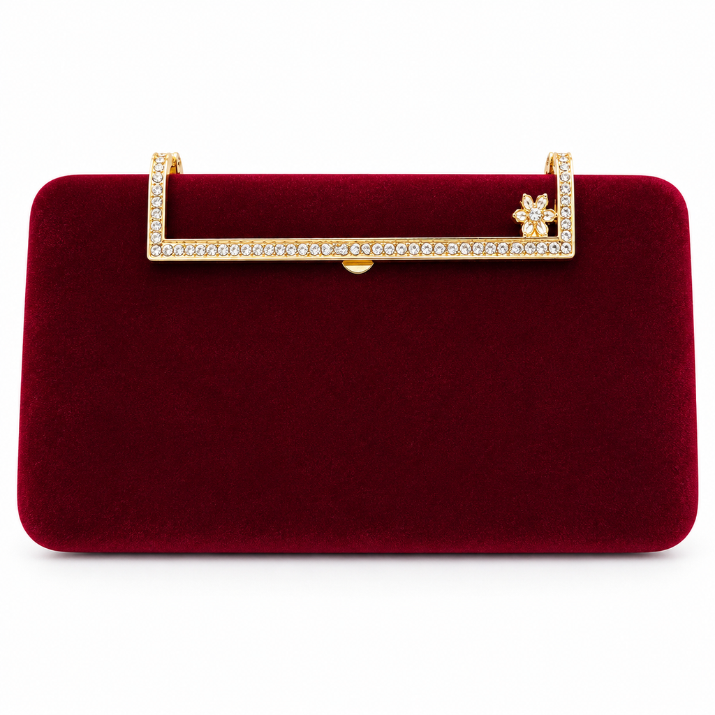 Textured Crystal-Frame Hard-Case Clutch