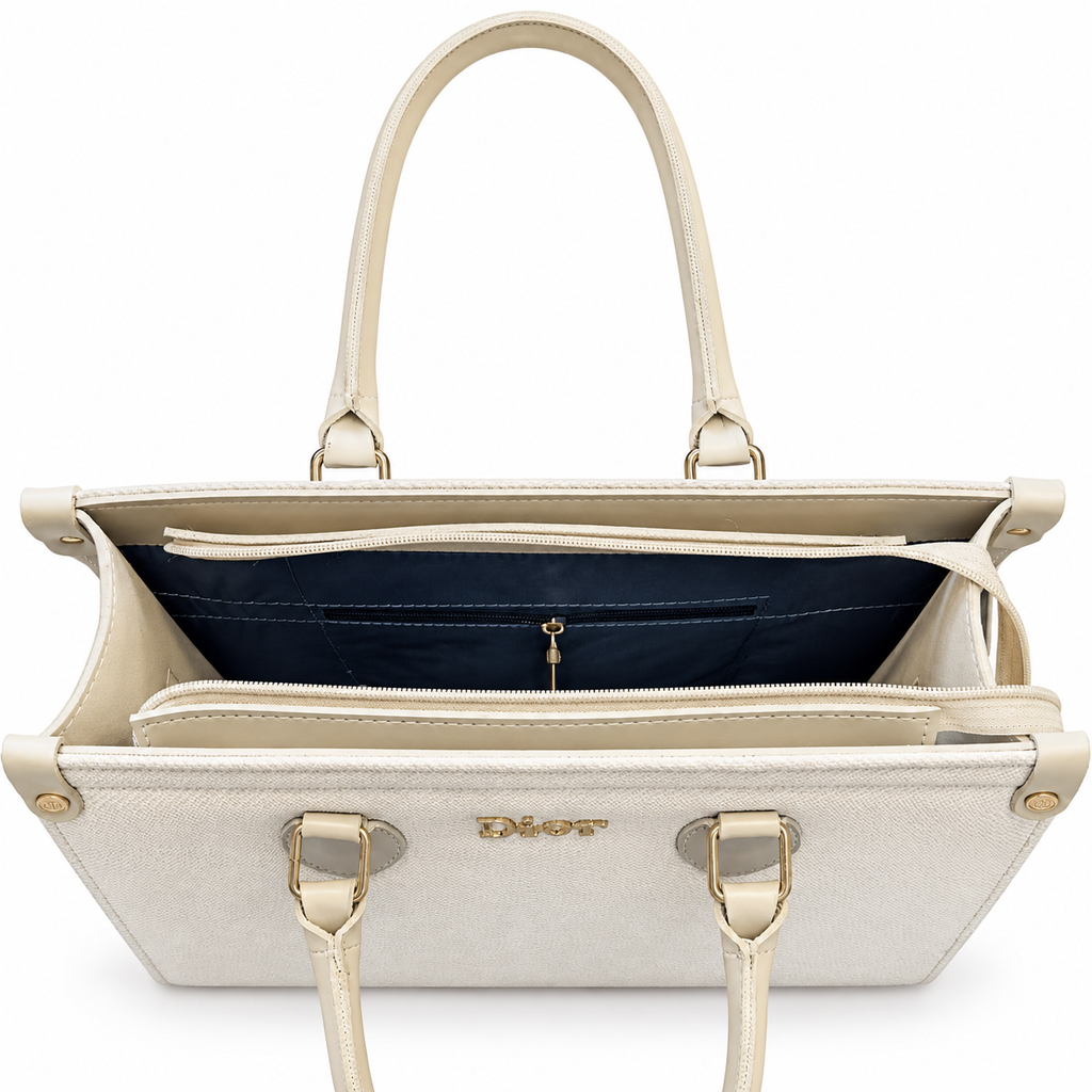 Herringbone-Textured Structured Tote Bag
