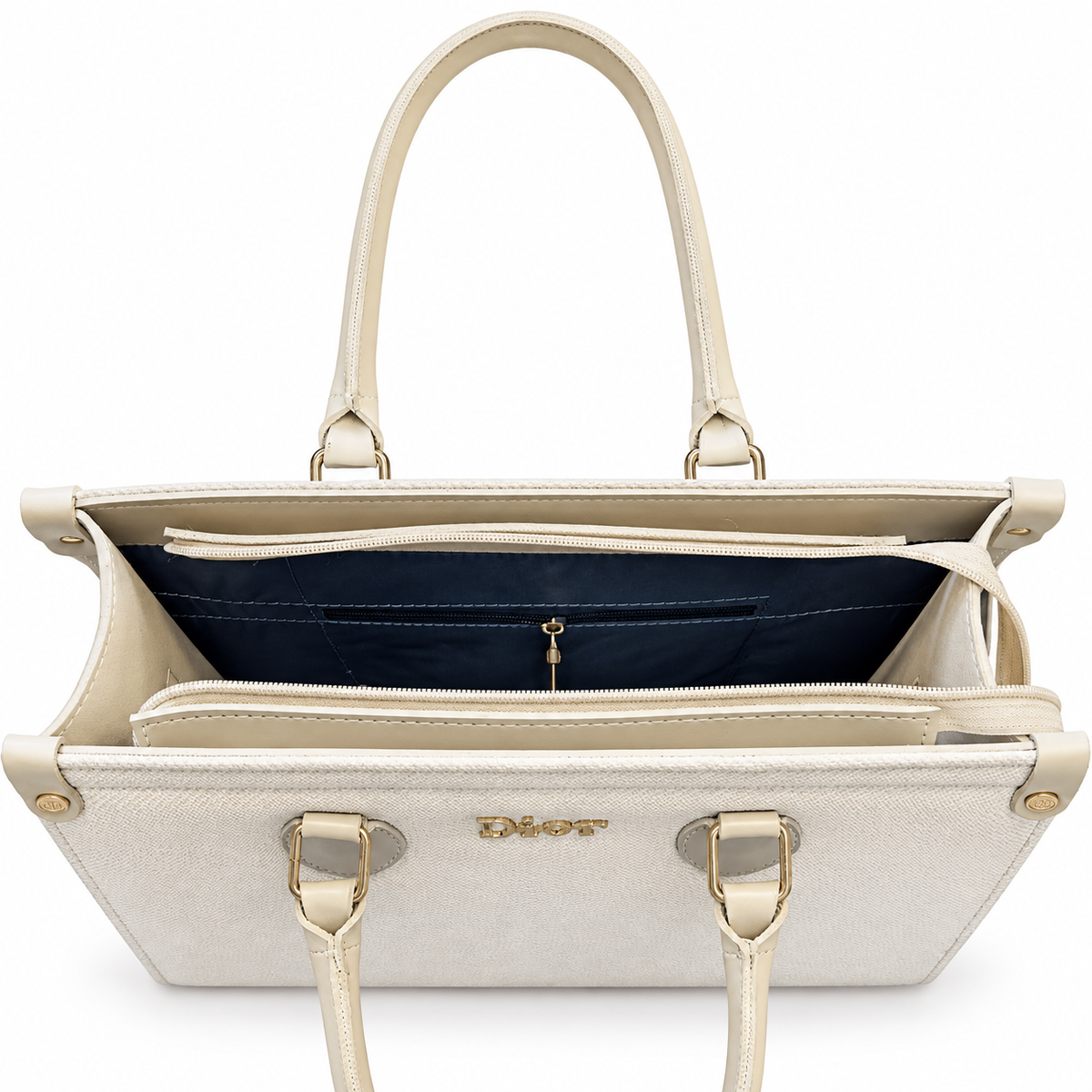 Herringbone-Textured Structured Tote Bag