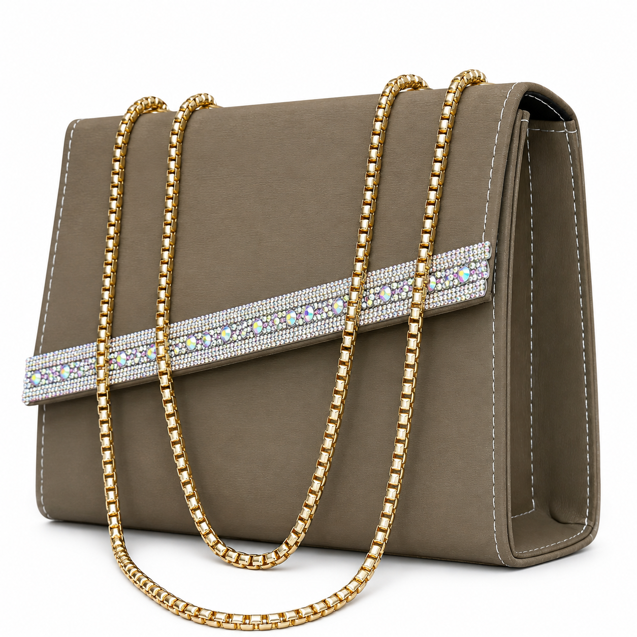 Crystal-Detail Envelope Chain Shoulder Bag