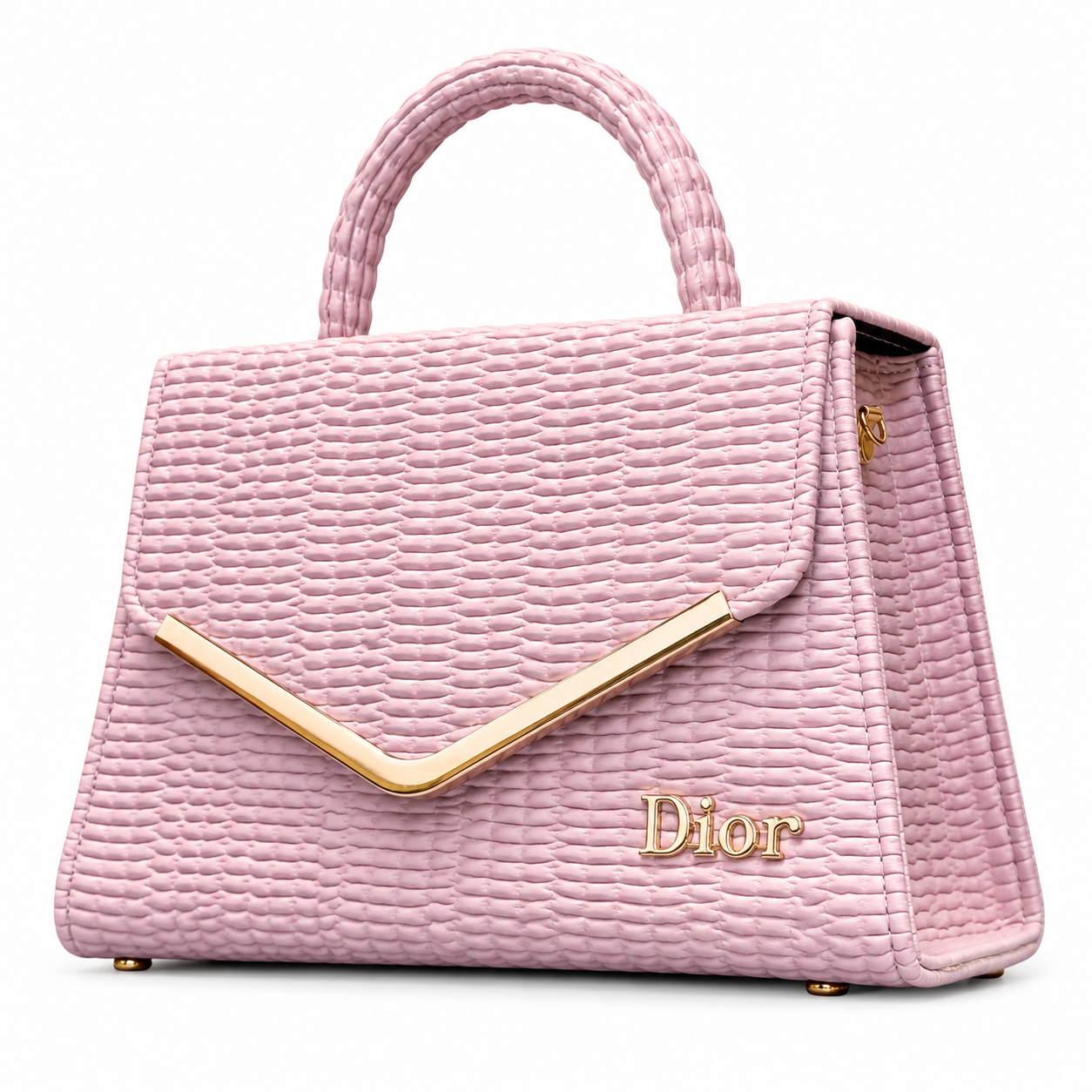 Textured V-Accent Top-Handle Handbag