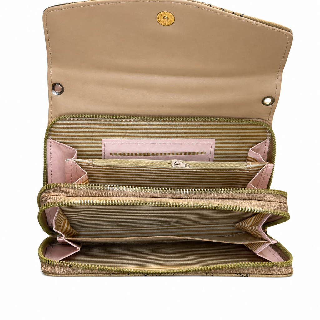 All-Over Letter-Pattern Flap Clutch