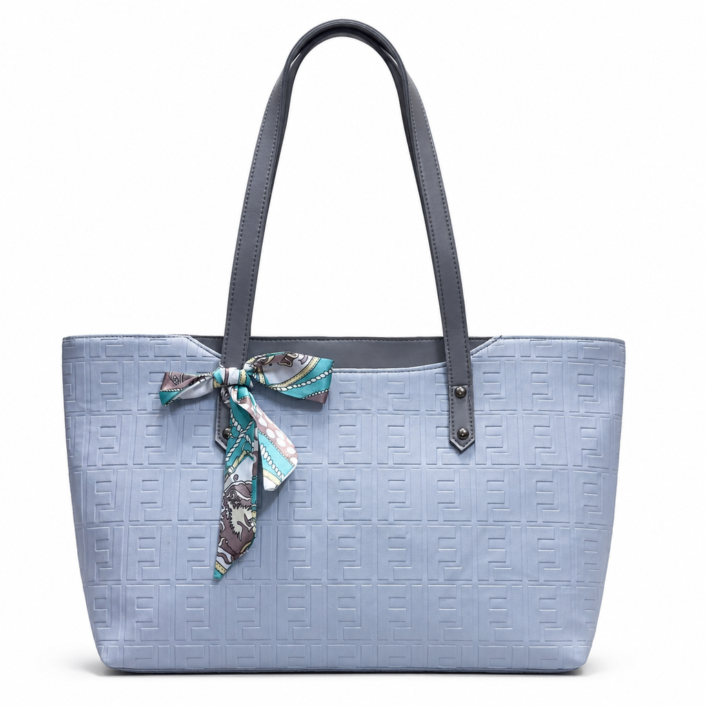 Structured Embossed Tote Bag with Scarf Accent