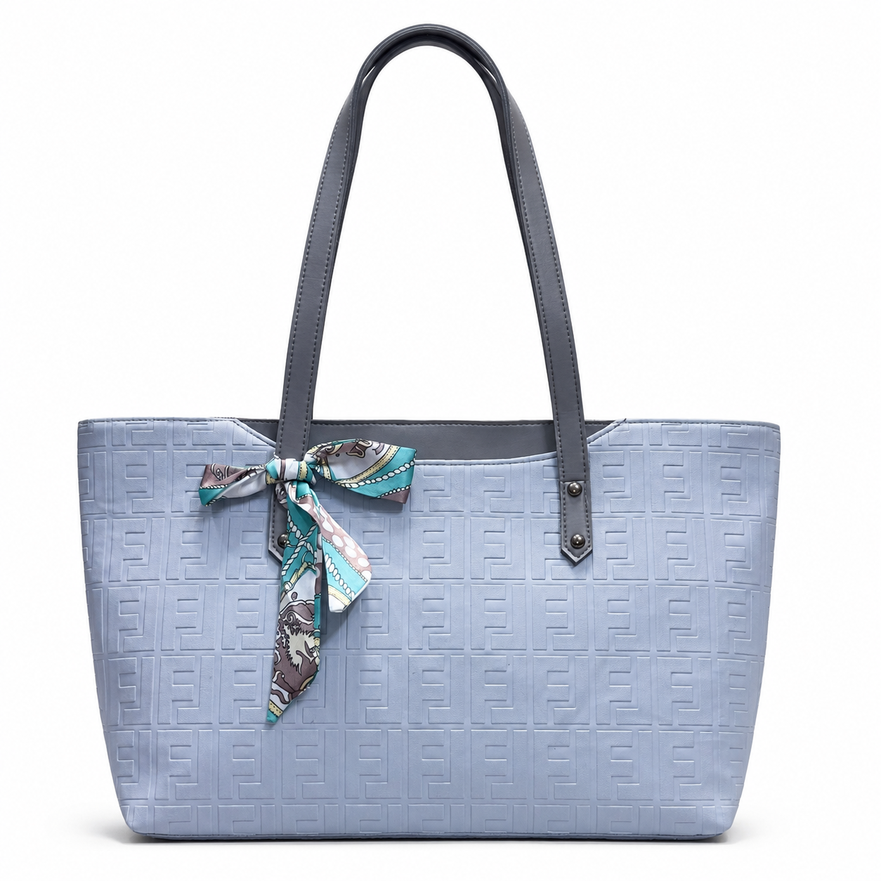 Structured Embossed Tote Bag with Scarf Accent