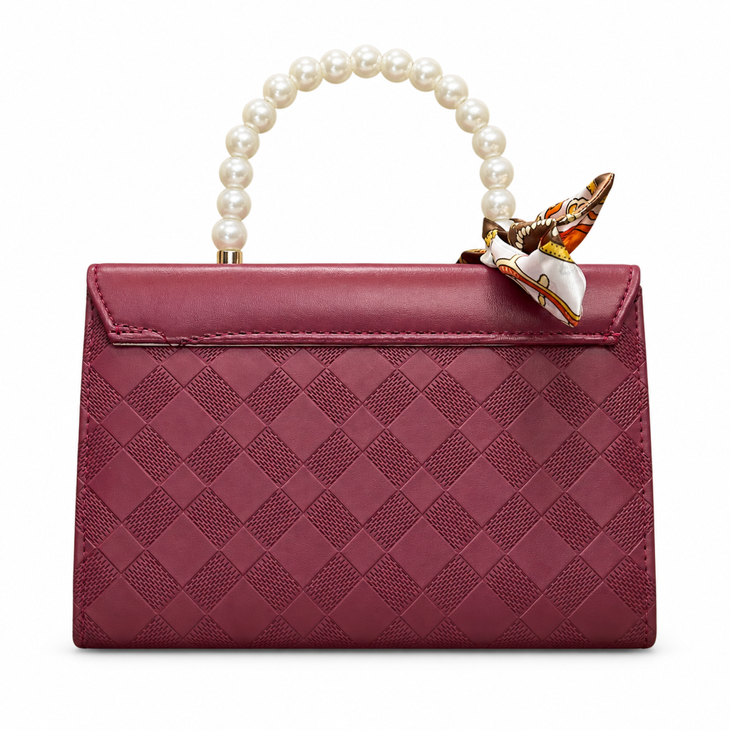 Pearl-Handle Scarf-Accent Handbag