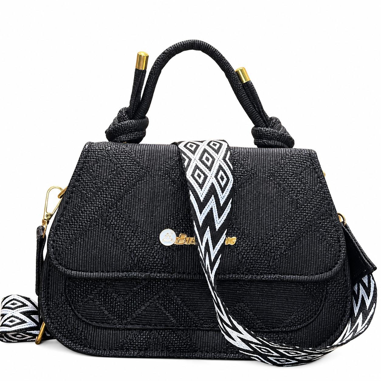 Textured Top-Handle Handbag with Scarf Accent