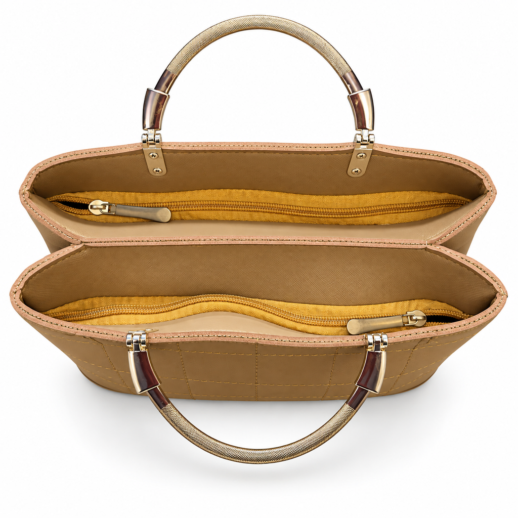 Structured Grid-Textured Top-Handle Handbag