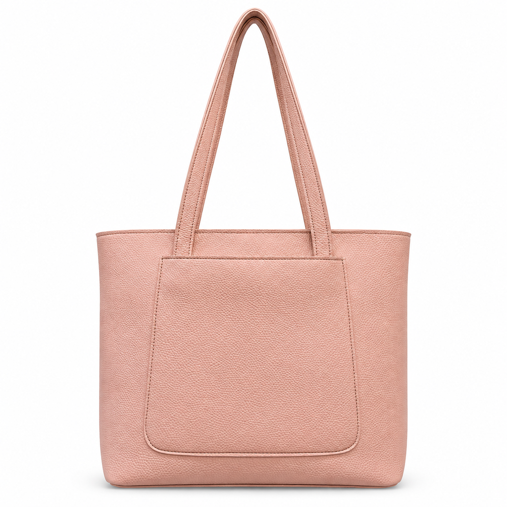 Structured Textured Shoulder Tote with Front Pocket