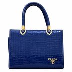 Croc-Textured Structured Handbag with Heart Handles