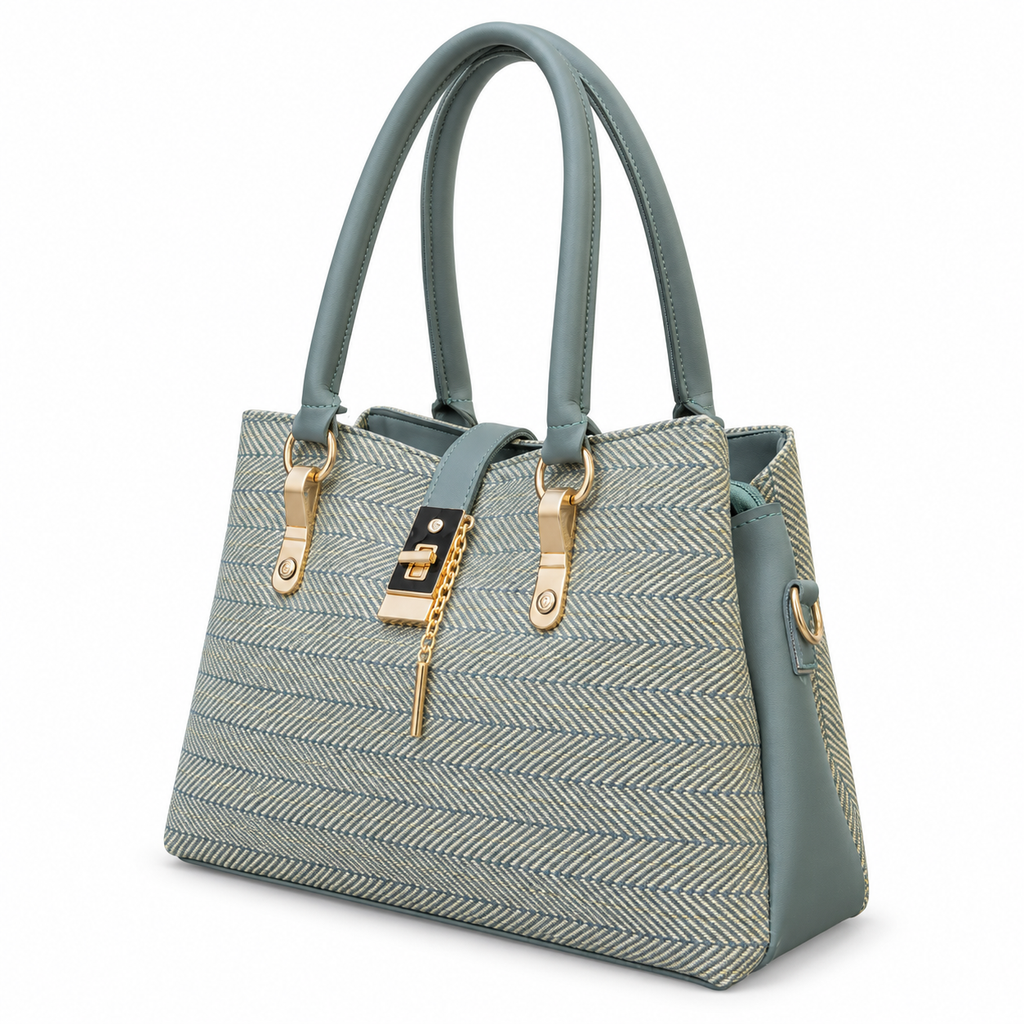 Structured Herringbone Handbag with Shoulder Carry Option