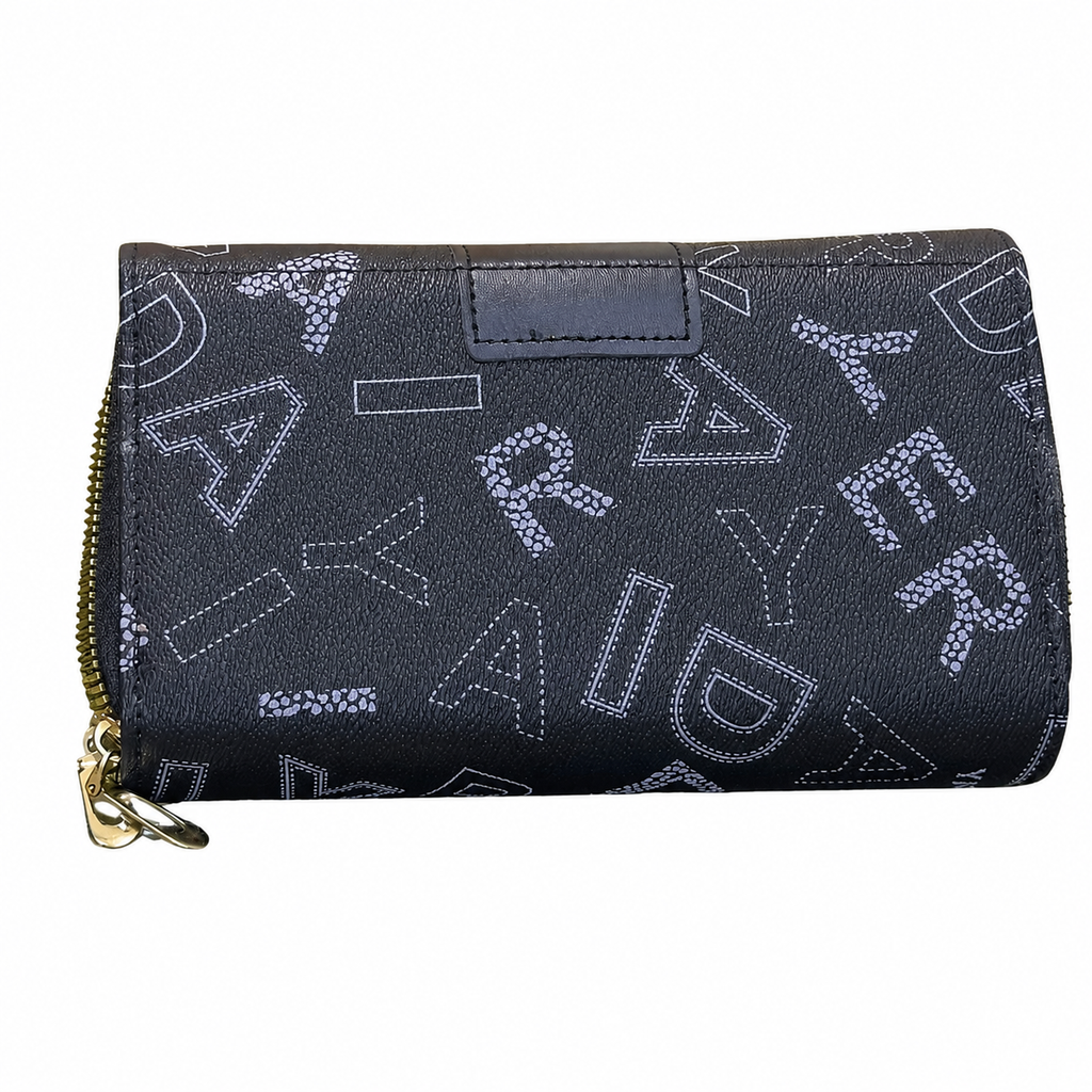 All-Over Letter-Pattern Flap Clutch