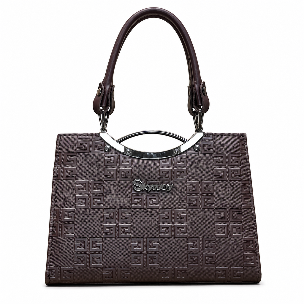Geometric Embossed Double-Handle Handbag