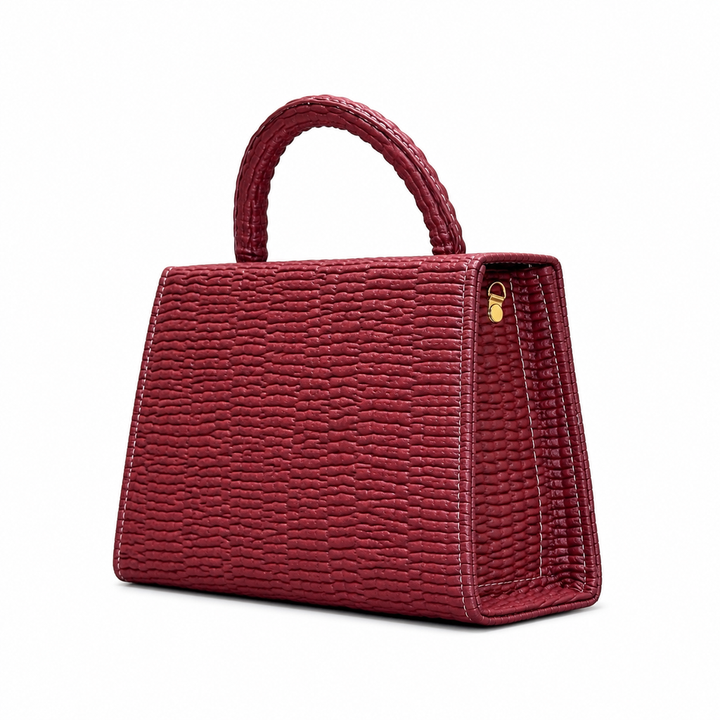 Textured V-Accent Top-Handle Handbag
