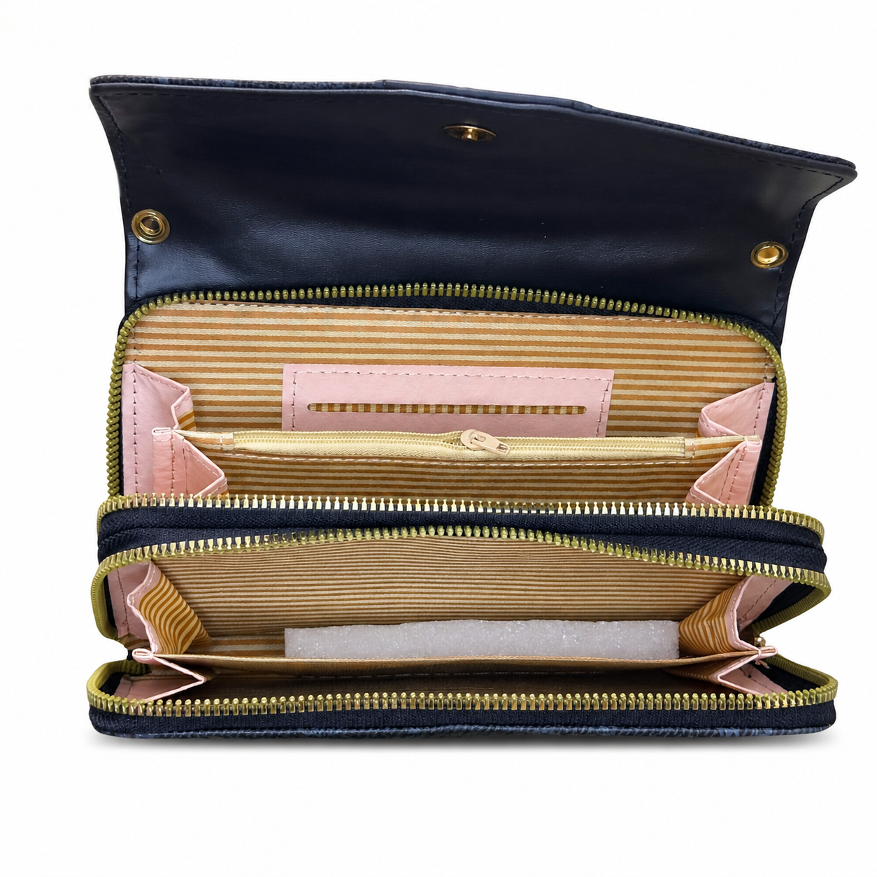 All-Over Letter-Pattern Flap Clutch