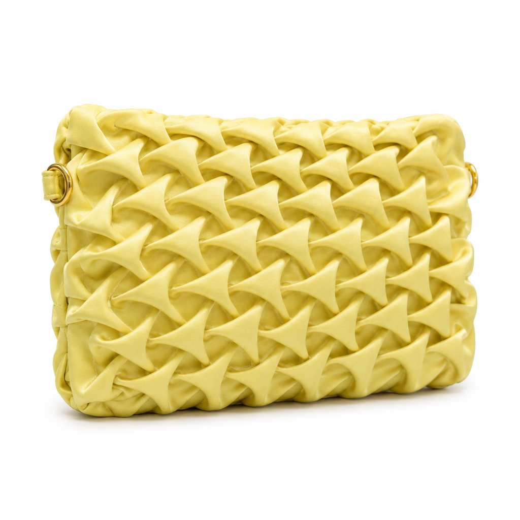 Ruched Textured Clutch with Chain Strap