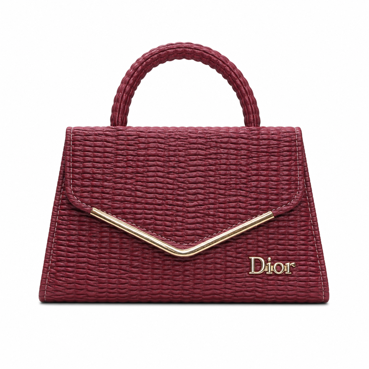 Textured V-Accent Top-Handle Handbag