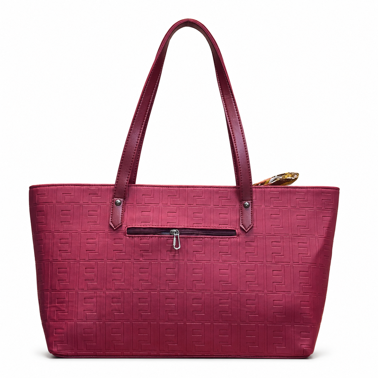 Structured Embossed Tote Bag with Scarf Accent