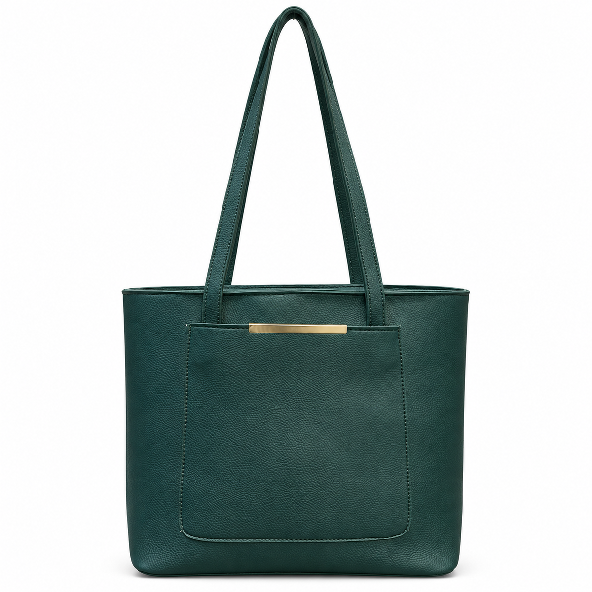 Structured Textured Shoulder Tote with Front Pocket