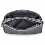 Quilted scallop-pattern zipper pouch with side attachment rings