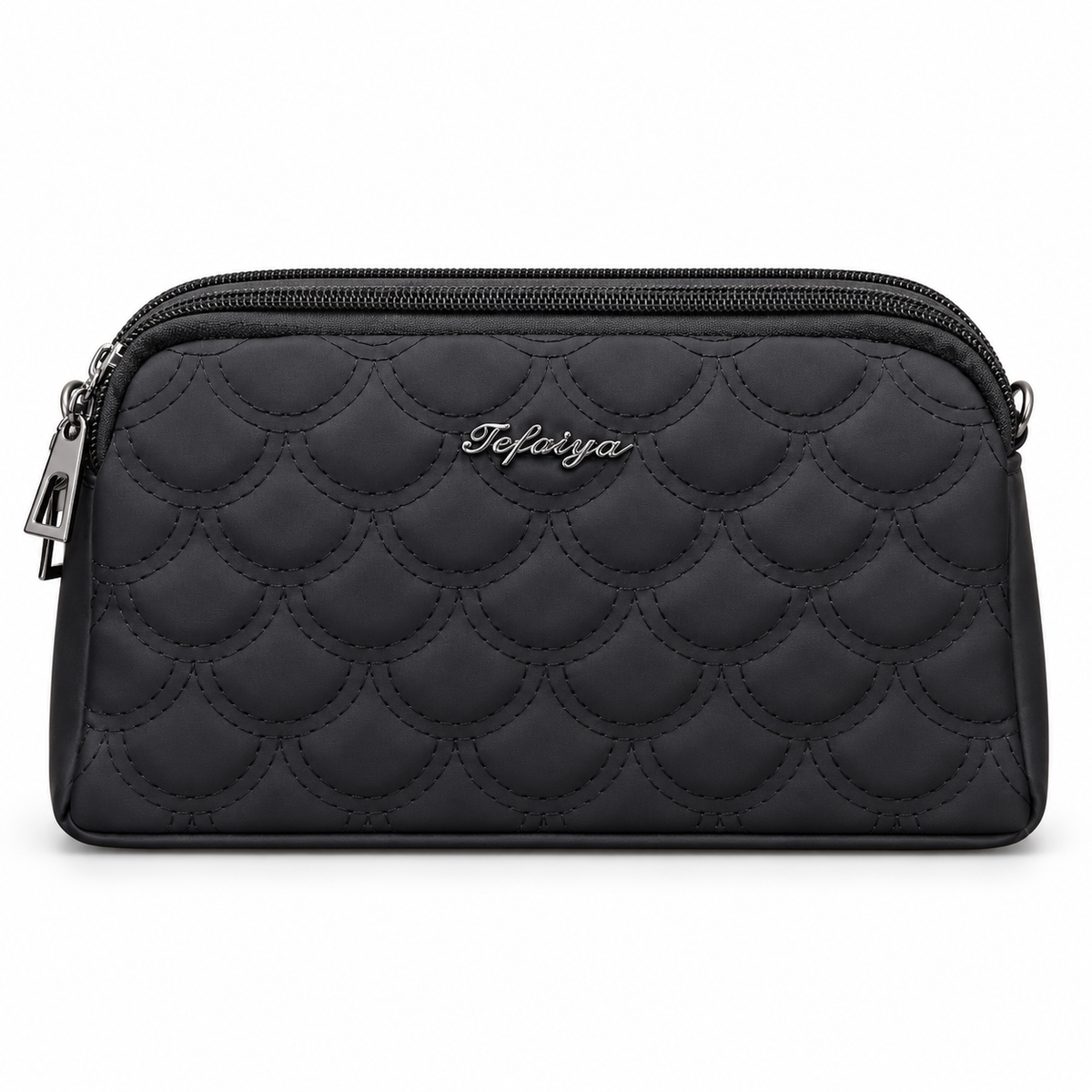 Quilted Scallop-Pattern Zipper Pouch